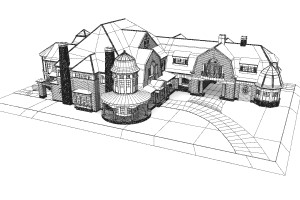 Countryside Mansion architectural model wireframe