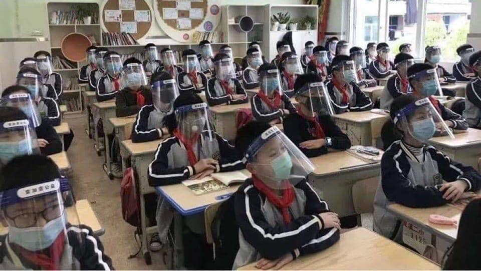 Face Shields in use in a classroom