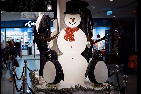 Snowmen in a store