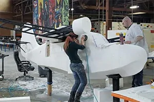 Grumman Goose Seaplane foam being attached and carved