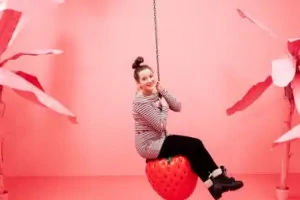 Swinging on a strawberry swing selfie