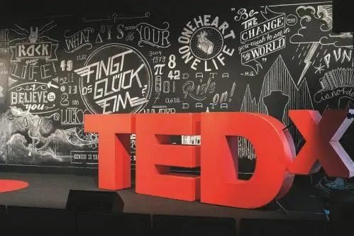 TEDx letters displayed in front of chalkboard art